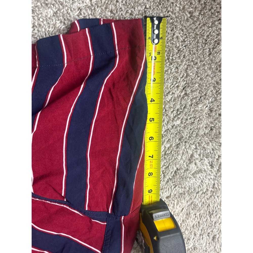 Hollister Mens Large Red Navy Striped Short Sleeve Viscose Button Down Shirt - Picture 4 of 9